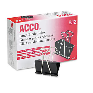 ACCO Brands Corporation A7072100B Large Binder Clips, Steel Wire, 1 1/16" Capacity, 2"w, Black/Silver, Dozen by ACCO BRANDS, INC.