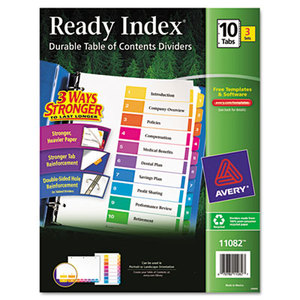 Avery 11082 Ready Index Customizable Table of Contents, Asst Dividers, 10-Tab, Ltr, 3 Sets by AVERY-DENNISON