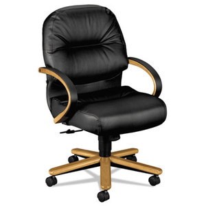 HON COMPANY 2192CSR11 2190 Pillow-Soft Wood Series Mid-Back Chair, Harvest/Black Leather by HON COMPANY