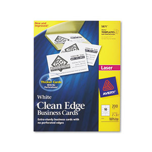 Avery 5871 Two-Side Printable Clean Edge Business Cards, Laser, 2 x 3 1/2, White, 200/Pack by AVERY-DENNISON