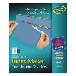 Avery 12452 Index Maker Print & Apply Clear Label Plastic Dividers, 5-Tab, Letter, 5 Sets by AVERY-DENNISON