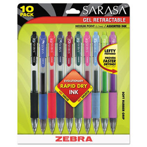 Sarasa Retractable Gel Pen, Assorted Ink, Medium, 10/Pack by ZEBRA PEN CORP.