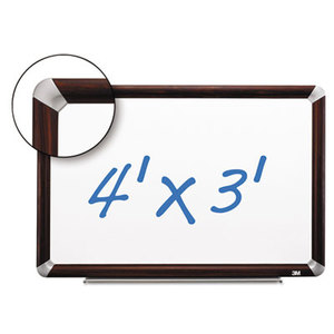 Porcelain Dry Erase Board, 48 x 36, Mahogany Finish Frame by 3M/COMMERCIAL TAPE DIV.