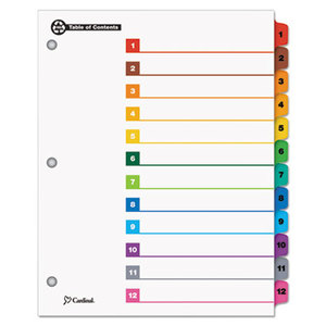 100% Recycled OneStep Index System, Multicolor 12-Tab, 11 x 8-1/2, 1 Set by CARDINAL BRANDS INC.