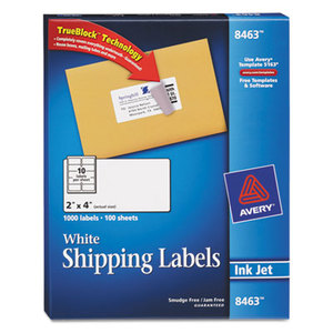 Avery 8463 Shipping Labels w/Ultrahold Ad & TrueBlock, Inkjet, 2 x 4, White, 1000/Box by AVERY-DENNISON