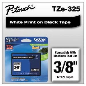 Brother Industries, Ltd TZE325 TZe Standard Adhesive Laminated Labeling Tape, 3/8w, White on Black by BROTHER INTL. CORP.