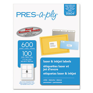 Avery 30604 Laser Address Labels, 3 1/3 x 4, White, 600/Box by AVERY-DENNISON