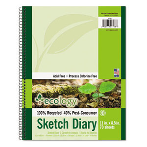 Ecology Sketch Diary, 8-1/2" x 11", Unruled, White, 70 Sheets, 1 Pad by PACON CORPORATION