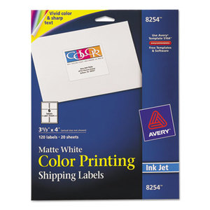 Color Printing Mailing Labels, 3 1/3 x 4, Matte White, 120/Pack by AVERY-DENNISON