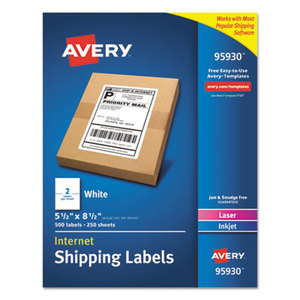 Avery 7278295930 White Shipping Labels, Laser/Inkjet, 5 1/2 x 8 1/2, White, 500/Box by AVERY-DENNISON