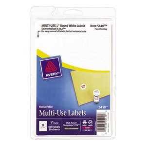 Avery 05410 Removable Multi-Use Labels, 1" dia, White, 600/Pack by AVERY-DENNISON