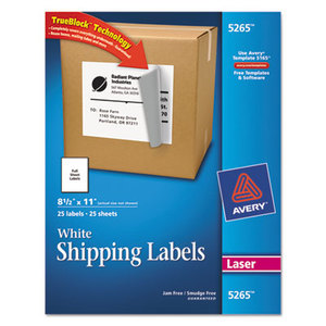 Avery 5265 Shipping Labels w/Ultrahold Ad & TrueBlock, Laser, 8 1/2 x 11, White, 25/Pack by AVERY-DENNISON