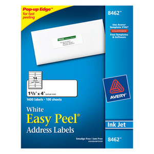 Avery 8462 Easy Peel Inkjet Address Labels, 1 1/3 x 4, White, 1400/Box by AVERY-DENNISON