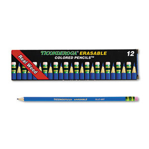 Ticonderoga Erasable Colored Pencils, 2.6 mm, Blue Lead/Barrel, Dozen by DIXON TICONDEROGA CO.