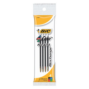 BIC FRM41 AST Refill for 4-Color Retractable Ballpoint, Fine, BLK, BE, GN, Red Ink, 4/Pack by BIC CORP.