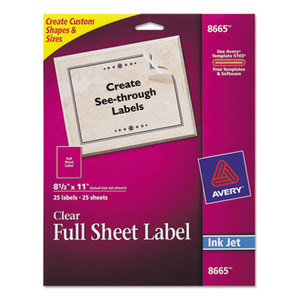 Avery 8665 Clear Easy Peel Mailing Labels, Inkjet, 8 1/2 x 11, 25/Pack by AVERY-DENNISON