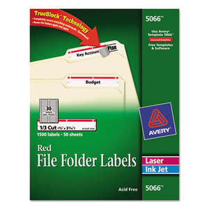 Avery 5066 Permanent File Folder Labels, TrueBlock, Laser/Inkjet, Red, 1500/Box by AVERY-DENNISON