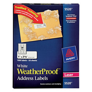 Avery 5520 WeatherProof Mailing Labels w/TrueBlock, Laser, White, 1 x 2 5/8, 1500/Pack by AVERY-DENNISON