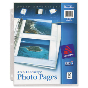 Photo Storage Pages for Four 4 x 6 Horizontal Photos, 3-Hole Punched, 10/Pack by AVERY-DENNISON