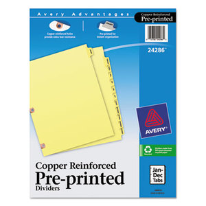 Avery 24286 Preprinted Laminated Tab Dividers w/Copper Reinforced Holes, 12-Tab, Letter by AVERY-DENNISON