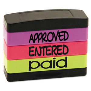 U.S. Stamp & Sign 8802 Stack Stamp, APPROVED, ENTERED, PAID, 1 13/16 x 5/8, Assorted Fluorescent Ink by U. S. STAMP & SIGN