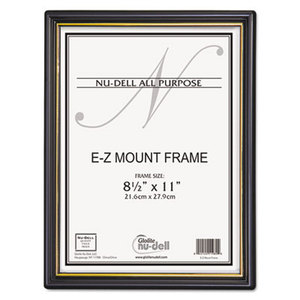 Nu-Dell Manufacturing Company, Inc 11988 EZ Mount Document Frame w/Trim Accent, Plastic, 8-1/2 x 11, Black/Gold, 18/CT by NU-DELL MANUFACTURING