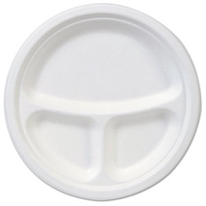 EcoSmart Molded Fiber Dinnerware, 3-Compartment Plate, White,10"Dia, 500/Carton by DIXIE FOOD SERVICE