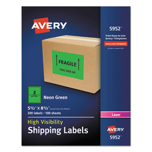 Neon Shipping Label, Laser, 5 1/2 x 8 1/2, Neon Green, 200/Box by AVERY-DENNISON