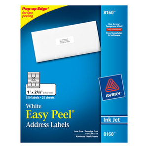 Easy Peel Inkjet Address Labels, 1 x 2 5/8, White, 750/Pack by AVERY-DENNISON