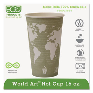 Eco-Products, Inc EP-BHC16-WA World Art Hot Cups, 16oz, Seafoam Green, 100/Pack, 10 Packs/Carton by ECO-PRODUCTS,INC.