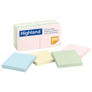 Sticky Note Pads, 3 x 3, Assorted Pastel, 100 Sheets by 3M/COMMERCIAL TAPE DIV.