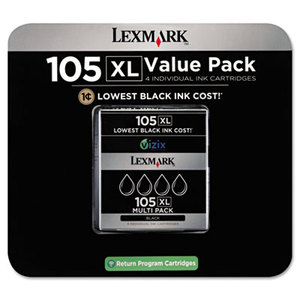 Lexmark International, Inc 14N0843 14N0843 (105XL) High-Yield Ink, 510 Page-Yield, 4/Pk, Black by LEXMARK INT'L, INC.