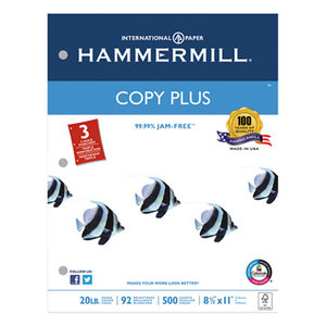 Hammermill 10503-1 Copy Plus Copy Paper, 3-Hole Punch, 92 Brightness, 20lb, Ltr, White, 500 Shts/Rm by HAMMERMILL/HP EVERYDAY PAPERS