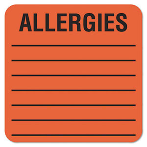 TABBIES 40560 Medical Labels for Allergies, 2 x 2, Orange, 500/Roll by TABBIES