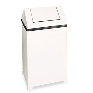 Fire-Safe Swing Top Receptacle, Square, Steel, 40gal, White by RUBBERMAID COMMERCIAL PROD.