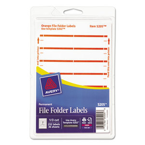 Avery 05205 Print or Write File Folder Labels, 11/16 x 3 7/16, White/Orange Bar, 252/Pack by AVERY-DENNISON