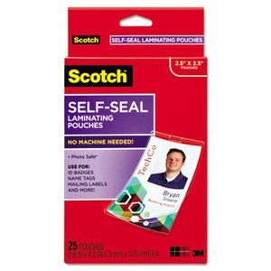 Self-Sealing Laminating Pouches w/Clip, 12.5 mil, 2 15/16 x 4 1/16, 25/Pack by 3M/COMMERCIAL TAPE DIV.