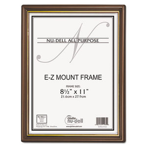 EZ Mount Document Frame with Trim Accent, Plastic, 8-1/2 x 11, Walnut/Gold by NU-DELL MANUFACTURING