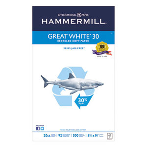 Hammermill 86704 Great White Recycled Copy Paper, 92 Brightness, 20lb, 8-1/2 x 14, 500 Shts/Ream by HAMMERMILL/HP EVERYDAY PAPERS