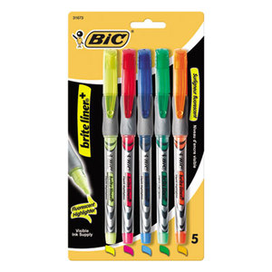 BIC B4P51 AST Brite Liner + Highlighter, Chisel Tip, 5/Set by BIC CORP.