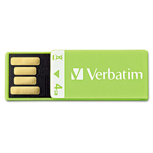 Clip-It USB 2.0 Flash Drive, 4GB, Green by VERBATIM CORPORATION