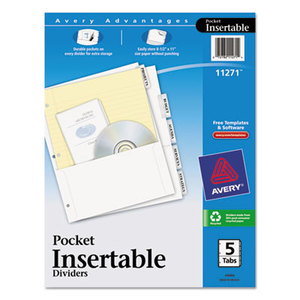 Avery 11271 Insertable Dividers w/Single Pockets, 5-Tab, 11 1/4 x 9 1/8 by AVERY-DENNISON