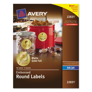 Avery 22831 Round Labels, 2" dia, Gold Foil, 96/Pack by AVERY-DENNISON