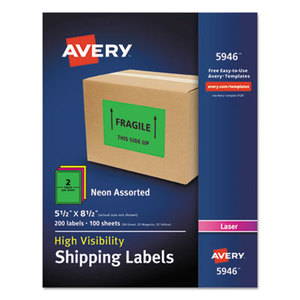 Avery 7278205946 Neon Shipping Label, Laser, 5 1/2 x 8 1/2, Neon Assorted, 200/Box by AVERY-DENNISON