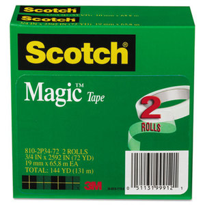 3M 810-2P34-72 Magic Tape, 3/4" x 2592", 3" Core, 2/Pack by 3M/COMMERCIAL TAPE DIV.