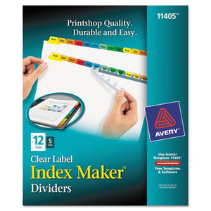 Avery 11405 Print & Apply Clear Label Dividers w/Color Tabs, 12-Tab, Letter, 5 Sets by AVERY-DENNISON