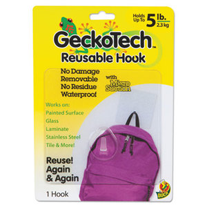 GeckoTech Reusable Hooks, Plastic, 5 lb Capacity, Clear, 1 Hook by SHURTECH