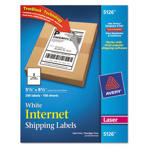 Avery 5126 Shipping Labels w/Ultrahold Ad & TrueBlock, Laser, 5 1/2 x 8 1/2, White, 200/Box by AVERY-DENNISON