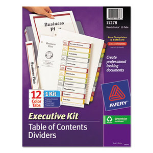 Avery 11278 Ready Index Customizable Executive Table of Contents, Asst Dividers, 12-Tab, Ltr by AVERY-DENNISON