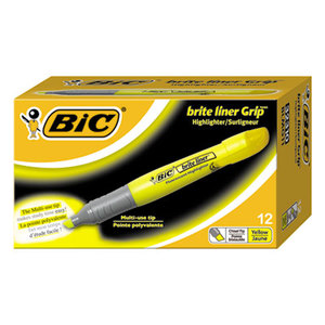 BIC BLMG11 YEL Brite Liner Grip XL Highlighter, Chisel Tip, Fluorescent Yellow Ink, 12/Pk by BIC CORP.